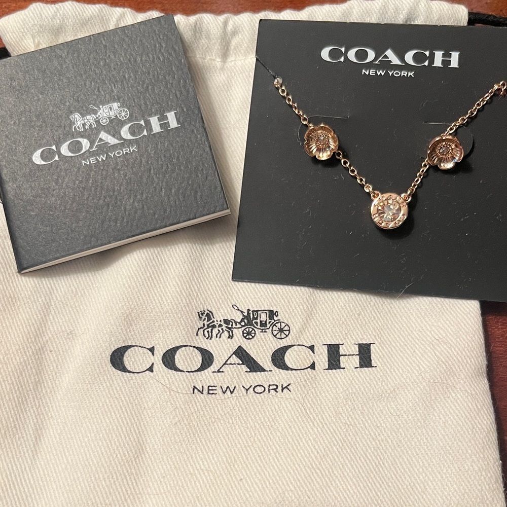 Coach Rose Gold Necklace and earrings with Crystal Details